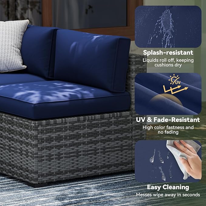 Aoxun Replacement Cushions for Outdoor Furniture, 9-Piece Outdoor Cushions for Patio Furniture, Deep Seat, Splash-Proof & Fade Resistant Couch Cushion for 4-Seat Patio Conversation Sets, Navy Blue