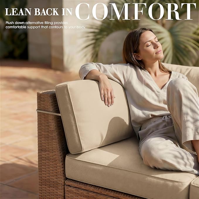 Outdoor Replacement Cushions for Patio Furniture, 5" Foam High-Density, 14-Piece Water-Resistant Outdoor Cushion for 6-Seat Sectional Patio Conversation Sets, Liner&Cover