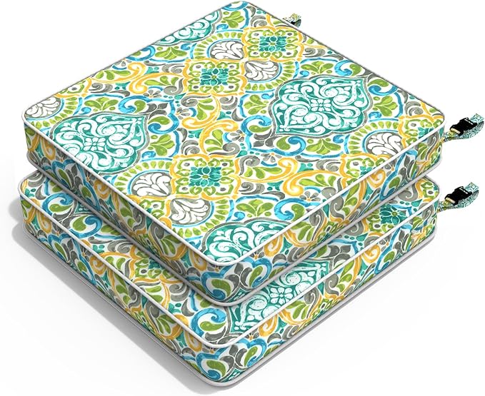 Outdoor Chair Cushions 22x22x3 Inch, Patio Seat Cushion Furniture Swing Set of 2, Water Repellent Chairs Wicker Cushion Pads with Couch Sofa in Garden, Damask Green