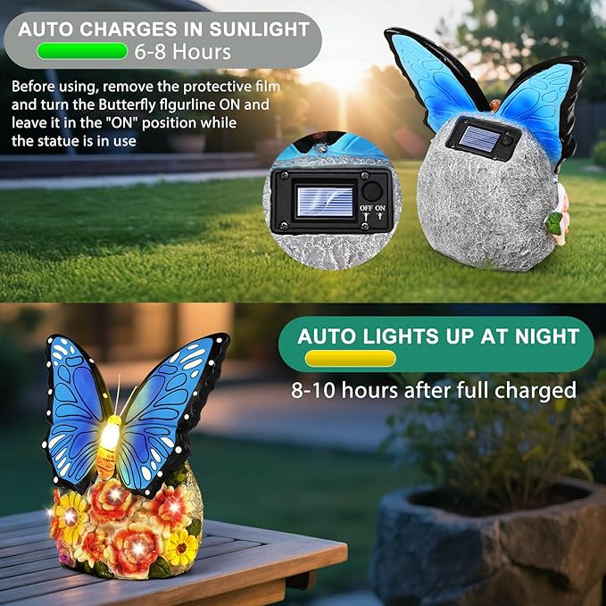 Linkax Butterfly Gifts for Women Mom Grandma Sister, Grandma Christmas Gifts, Butterfly Statue Solar Lights Outdoor Garden Decor for Outside Yard Patio Balcony Front Porch Home Decorations Ornaments