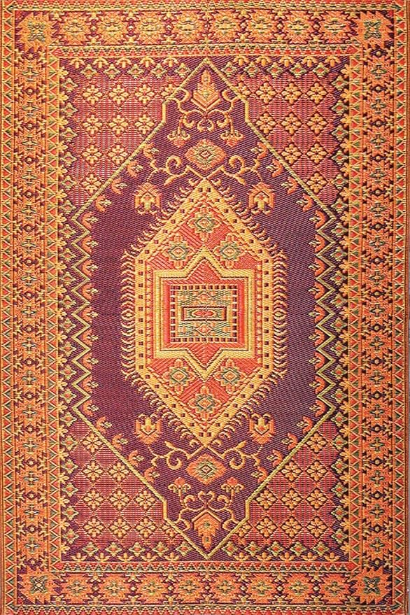 Mad Mats Traditional Outdoor Rug, Reversible Plastic Mat (4' x 6', Oriental Turkish - Rust)