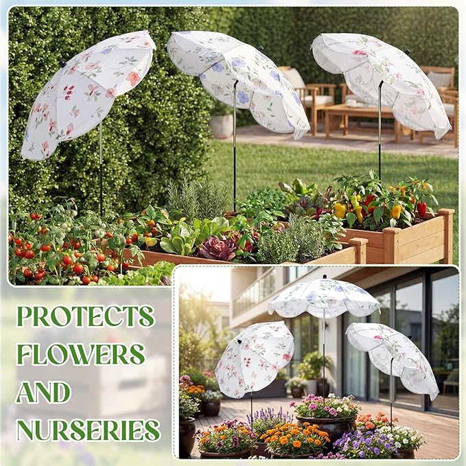 3 Pack Plant Umbrella for Outdoor Adjustable Sun Shade Covers 24" Sun Protection Cloth UV Umbrella for Potted Plants, Garden Beds, Patio Flowers