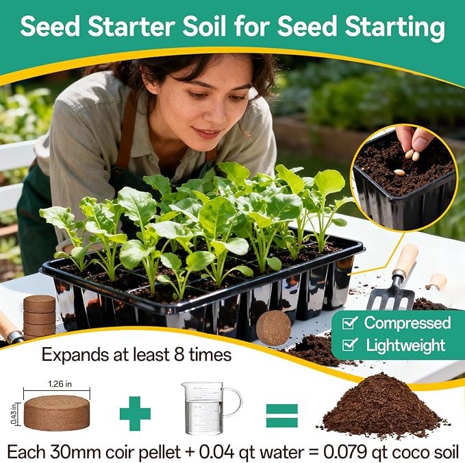 ZeeDix 200pcs(30mm) Coco Coir Pellets Potting Soil Indoor Plants, Compressed Coconut Coir Soil Pellets Seed Starting Pellets Discs for Planting Flowers Bonsai Herbs Plants and Vegetables