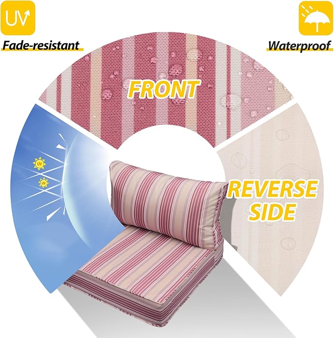 AAAAAcessories Outdoor Seat Cushions for Chairs, Fade-Resistant, Waterproof Patio Furniture Replacement Cushions, 23" x 23" x 5" + 23" x 13.5", Dusty Rose Garden Stripe