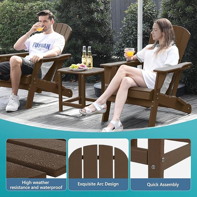 Outdoor Adirondack HDPE Side Table, Wooden Textured, Set for Patio, Garden, Porch, Pool Composite Patio, Backyard, Bathroom and Indoor, Maintenance & Weather Resistant