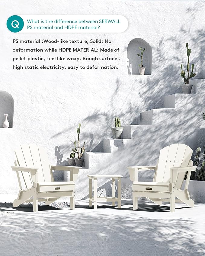 SERWALL Folding Adirondack Chair Set of 4 for Patio Garden Outdoors Fire Pit Chairs-White