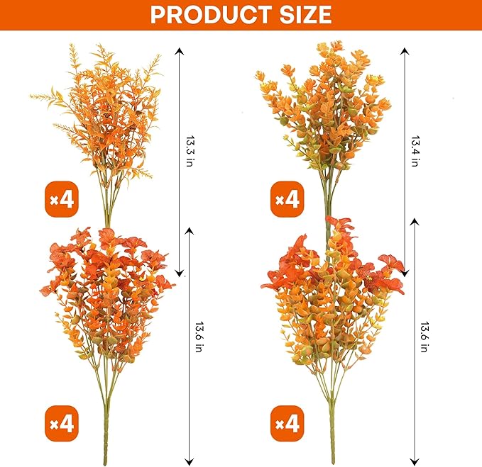 16 Bundles Artificial Mums for Outdoors Garden Home Decoration Fake Mums Decoration 4 Style UV Resistant Lifelike Faux Silk Daisy for Outside Home Planter Front Porch Patio No Fade Fall Decor