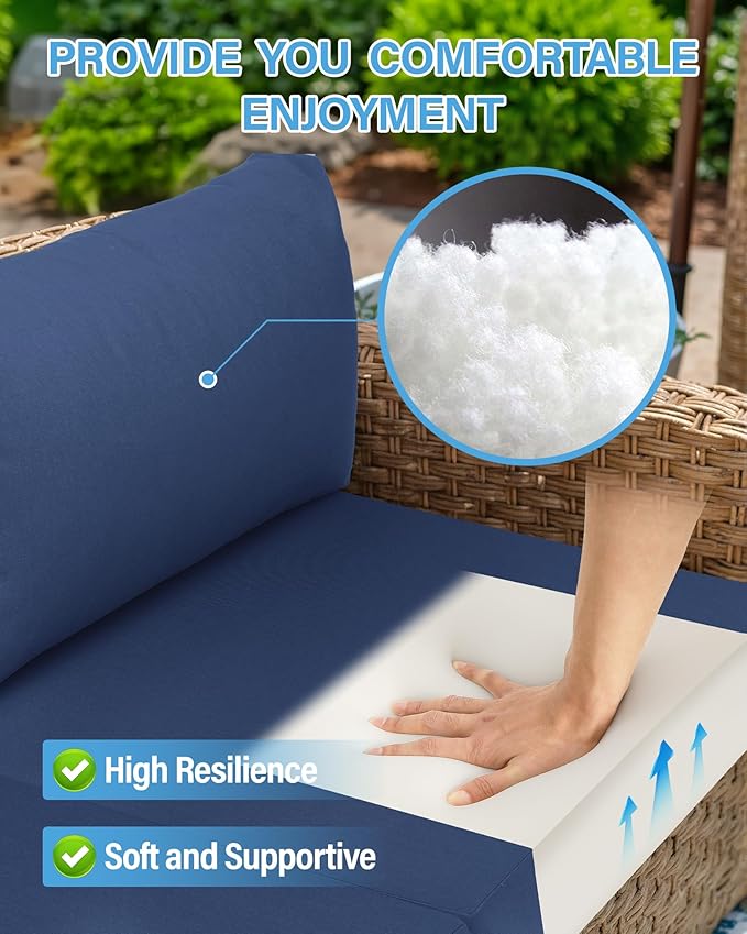 YEFU Outdoor Cushions for Patio Furniture: Replacement Cushions for Outdoor Furniture - Waterproof - Couch Cushion - Fade-Resistant/Easy Clean - 14 Piece Sectional Cushion - Non-Slip/Storage Bag/Navy