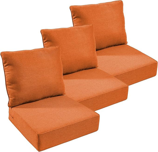 Outdoor Chair Cushions Set of 3, Waterproof 24x24 Patio Chair Cushion, 6" Thickened Seat Cushion for Outdoor Furniture, Couch Cushion Replacement, Include 3 Back & 3 Seat Cushions, Thick/Orange