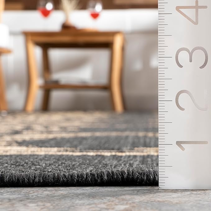 nuLOOM 4' x 6' Outdoor Tribal Geometric Area Rug, Stain Resistant, Weather Resistant, High Traffic, Patio, Balcony, Outside, Ranya Dark Grey
