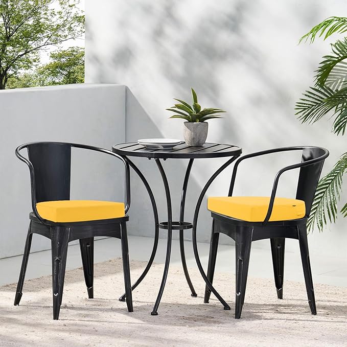 Topotdor Outdoor Chair Cushions Set of 2, 18"x18"x2" Waterproof Patio Chair Cushions for Outdoor Furniture, Round Corner Outdoor Seat Cushions Color Fastness Chair Pads with Ties, Yellow