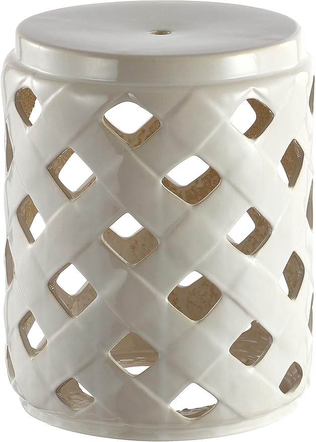 Safavieh ACS4574A Home Betli Navy Ceramic Lattice 17-inch Indoor/Outdoor Side Table Garden Stool