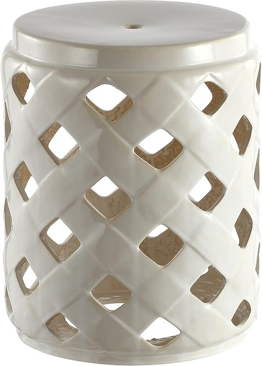 Safavieh ACS4574A Home Betli Navy Ceramic Lattice 17-inch Indoor/Outdoor Side Table Garden Stool