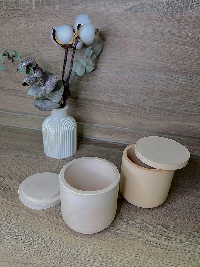 Storage Box with Lids Candle Jar Molds Set, Creative Silicone Candle Vessels Pot Molds, Concrete Round Stripe with Cover Bottle Making Moulds for Storage Candle Holder (D)