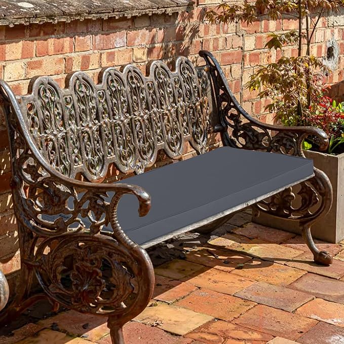 Outdoor Bench Cushions 48 x 18 Inch Thick Waterproof Porch Swing Cushions with Tie Patio Furniture Chair Cushion Bench Pad Color Fastness Backyard Seat Pads Dark Grey