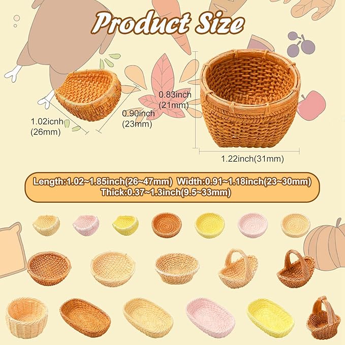 KitBeads 40Pcs 20 Styles Resin Rattan Basket Figures Miniature Willow Basket Mini Picnic Baskets for Crafts Dollhouse Fairy Garden Micro Landscape Decor