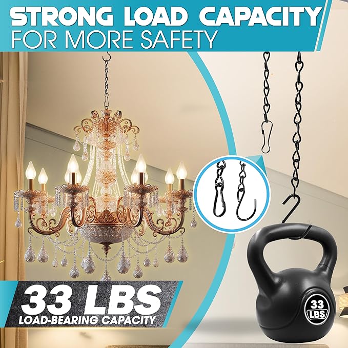 [Upgraded] 236” Black Electroplated Steel Hanging Chain with S-Hooks, Snap Hooks, Ceiling Hooks & Pliers, 33LBS Load Bearing, Adjustable Length for Hanging Bird Feeders, Planters, Lanterns, Billboards