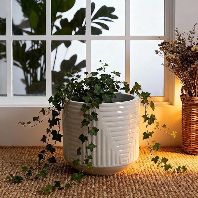 16 Inch Large Ceramic Planters for Indoor Plants, Outdoor Garden Plant Pots with Drainage Hole, 16" Round Decorative Pot for Patio, Floor, Home Decor - Milk White