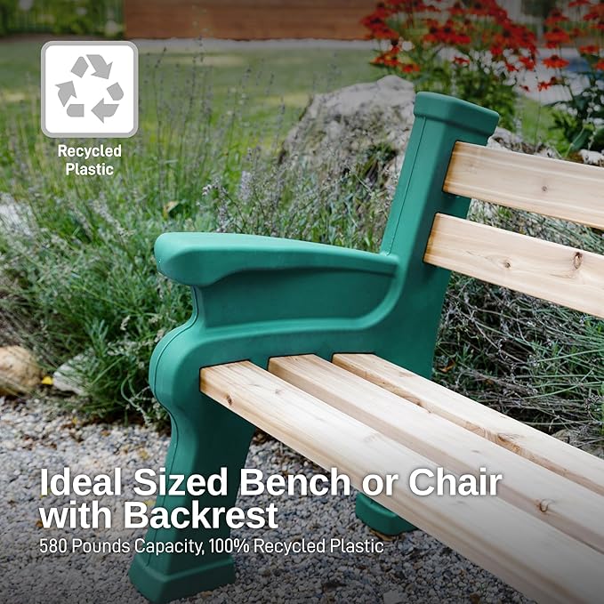 RTS Home Accents Custom Length Lightweight Indoor or Outdoor Bench Ends with Backrest and Armrest (Wood & Screws Sold Separately), Kentucky Green