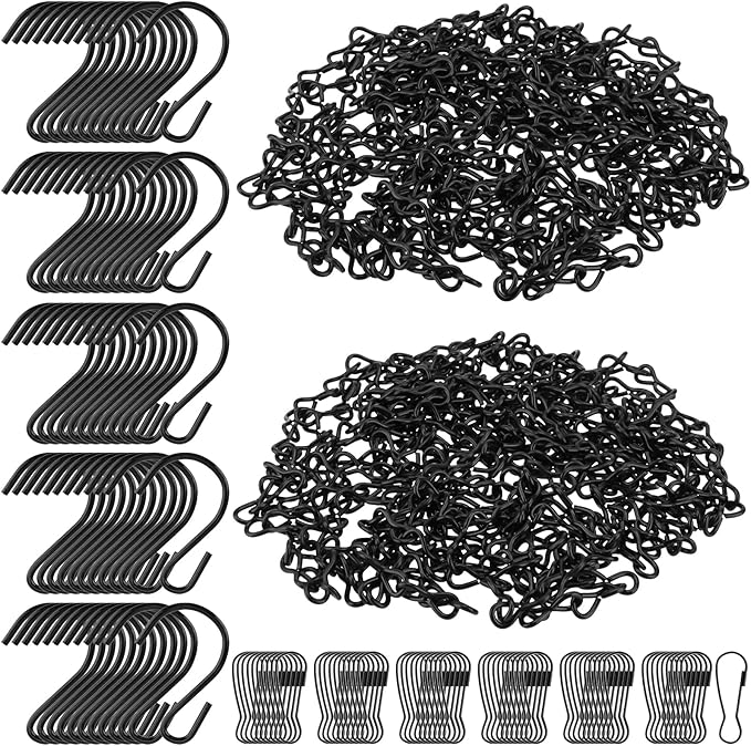 KEILEOHO 2 Pack Black Metal Hanging Chains, 312 Inch Hanging Basket Chain with Hang Buckles S Hooks for Bird Feeder, Picture, Wind Chimes, Lanterns, Wind Chimes, Planters, Outdoor Indoor Decor