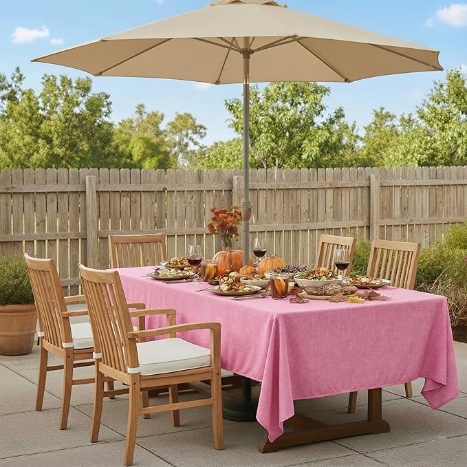 Outdoor Tablecloth Wrinkle-Free Stain Resistant Waterproof Polyester Fabric Table Cover with Zipper Umbrella Hole for Picnic/Party/Dinner/Patio Garden(60×84inch,Zippered,Pink)