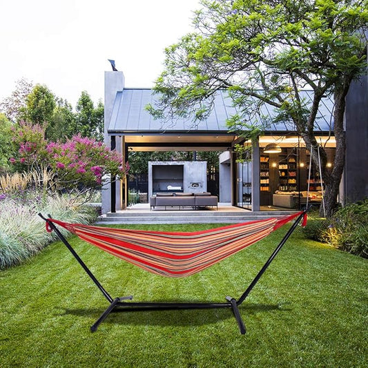 Portable Outdoor Polyester Hammock Set,Single Person Brazilian Hammock,Garden Cotton Hammocks,Indoor Swing Hammock Chair,with Stand & Carry Bag,for Outside Patio Porch Poolside Backyard (Red)