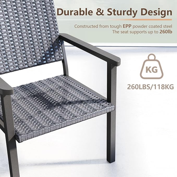C-Hopetree Outdoor Lounge Chair for Outside Patio Porch, Metal Frame, Black All Weather Wicker