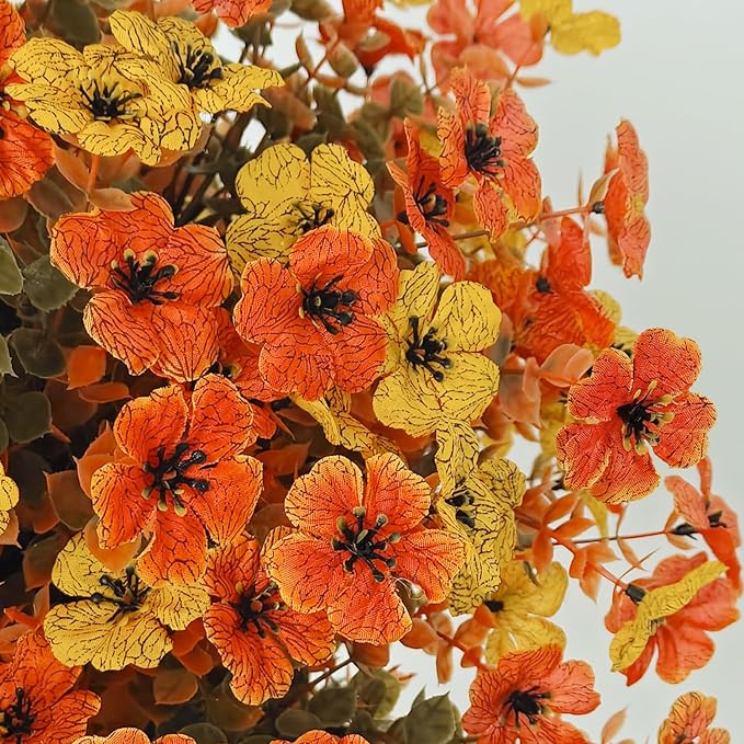 Outdoor Fall Artificial Flowers - 2 Pack Topiary Flower Balls with Ground Stakes, UV Resistant Orange and Yellow Fake Flower Bushes for Porch, Garden and Thanksgiving Decoration