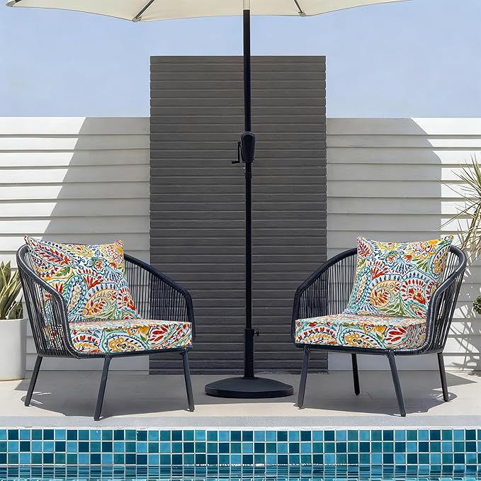 Outdoor Deep Seat Cushion Set, Water Repellent 22"x22" Patio Thick Cushions Replacement with Seat & Back Pillow for Patio Sofa, Wicker Chair, Couch - Paisley Multi