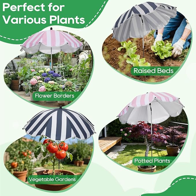 Plant Umbrellas for Outdoor Plants - 26" Large Garden Sun Shade for Plants with Adjustable Angle & Height (Max 43") - Plant Shades for Outdoor Plants, Flowers & Garden Beds - Plant Umbrella Shade for Potted Plants