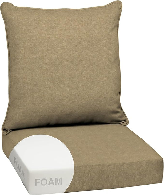 Arden Olefin Outdoor Foam Deep Seat Cushion Set, 24 in x 24 in, Weather-Proof, Rain-Proof, Fade Resistant Patio Cushion, Deep Seat Bottom and Back Cushion for Chair, Sofa, and Couch Tan Hamilton