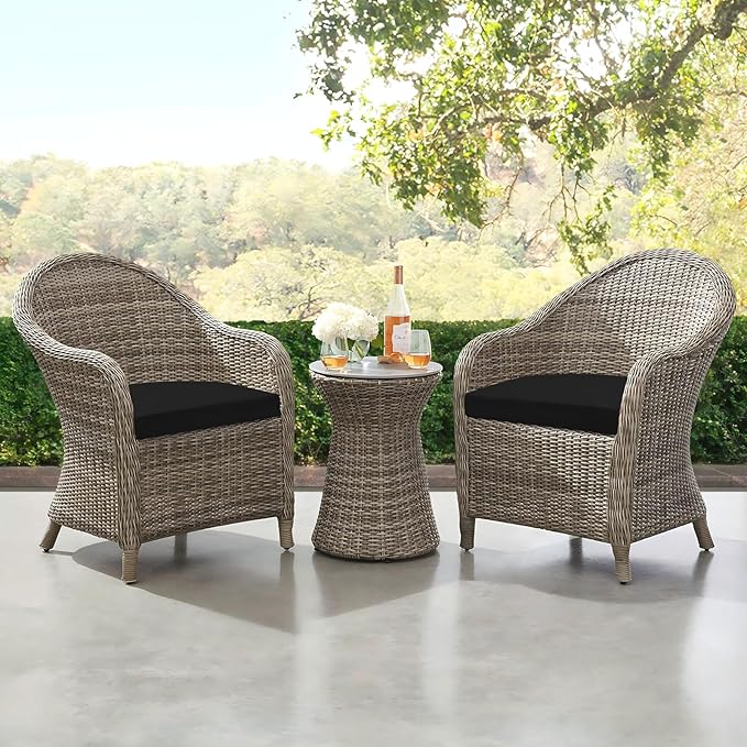 downluxe Outdoor Chair Cushions Set of 6 for Patio Furniture, Water-Resistant Patio Chair Cushions with Ties, High Density Foam Outdoor Seat Cushion, 17" X 16" X 2", Black