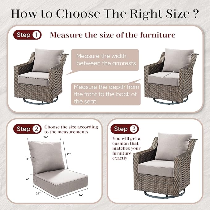 Outdoor Seat Cushion Set-24 x 24 x 6 Inch Outdoor Chair Cushions Set of 2 with Water Resistant & Removable Cover Outdoor Cushions for Patio Furniture Chair Sofa Couch-Beige