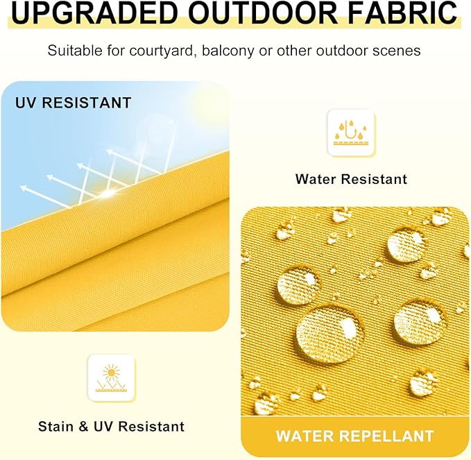 downluxe Outdoor Chair Cushions Set of 4 for Patio Furniture, Water-Resistant Square Corner Patio Chair Cushions with Ties, High Density Foam Outdoor Seat Cushion, 18.5" X 16" X 3", Yellow