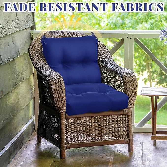Geetery Set of 4 High Back Wicker Patio Chair Cushions for Outdoor Furniture 41.74x20.87x3.94 Inch Waterproof Thick Replacement Seat Pads with Non Slip Ties for Porch, Deck, Lawn & Garden(Navy Blue)