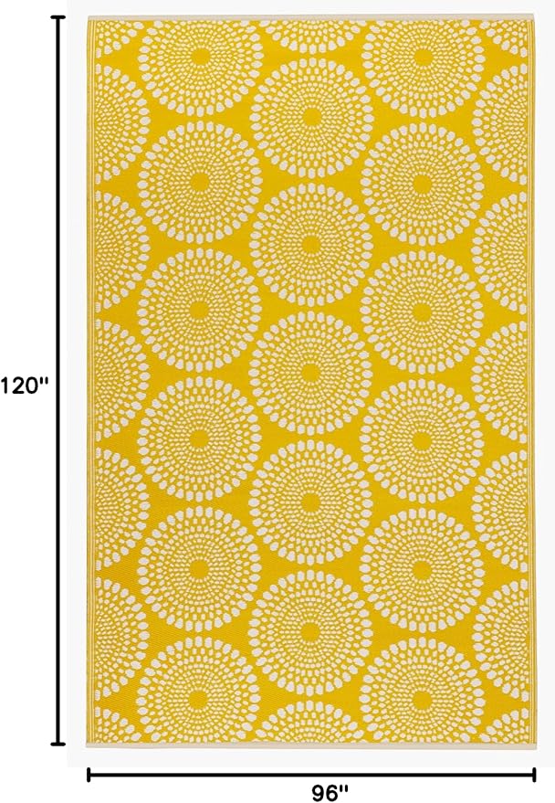Fab Habitat Outdoor Rug - Waterproof, Fade Resistant, Crease-Free - Premium Recycled Plastic - Floral Medallion - Large Patio, Deck, Sunroom, Camping, RV - Rio - Yellow - 8 x10 ft