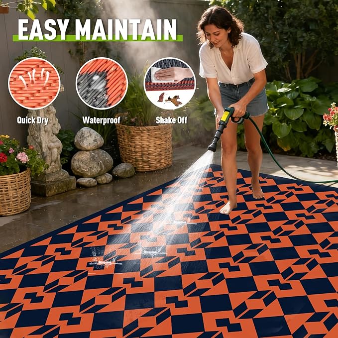 WILDROOTS 8x10 Feet Diamond Mask Plastic Outdoor Rug, Stain Resistant Waterproof Reversible Outdoor Patio Rug, Fade Resistant Camping Rug