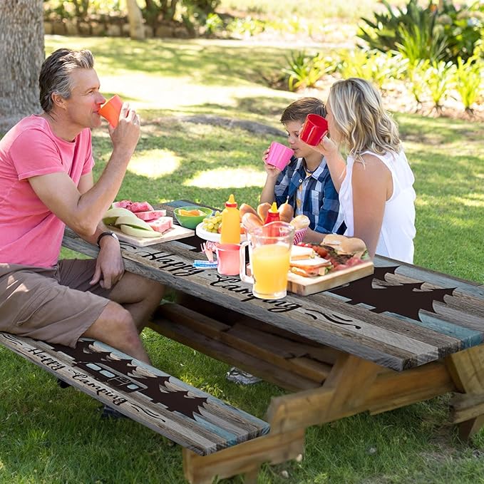 Picnic Table Cover with Bench Covers Elastic Edges, Blue Camper Fitted Table Cover, Outdoor Patio Camping Essentials 72 Inch 3PCS, Waterproof Camping Fitted Tablecloth with Drawstring Bag