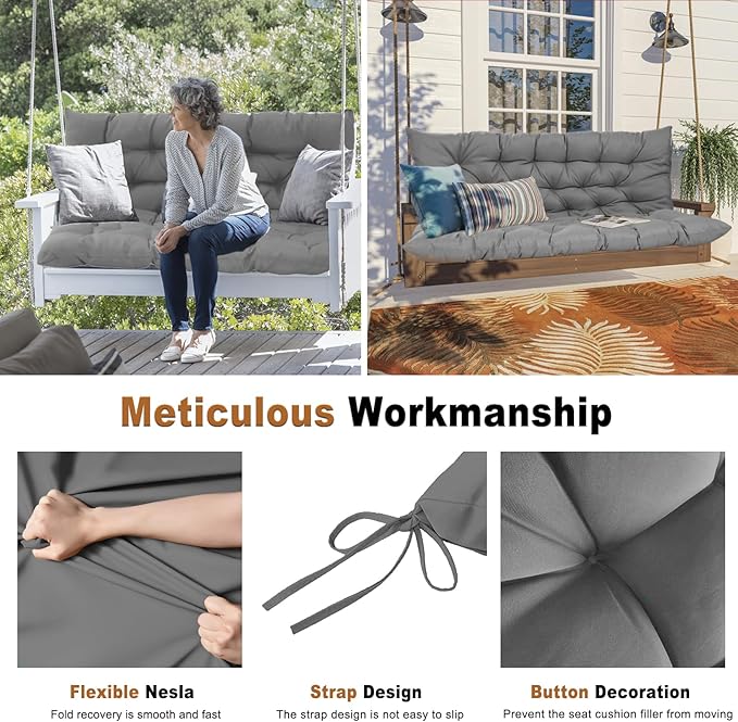 2-3 Seat Swing Replacement Cushion, Outdoor Bench Cushions with Backrest Thicken 4", Patio Furniture Garden Porch Loveseat Glider Pad Anti-Fading Waterproof (French Grey, 40x60in)