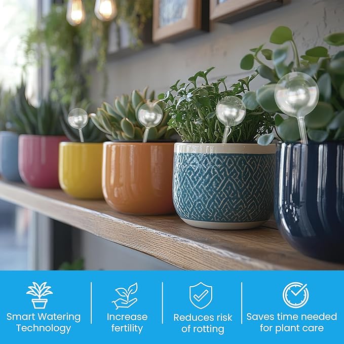 Automatic Plant Watering Globes Self Watering Planter Inserts (Set of 2) | Hands Free Clear Glass Bulbs | Planter Spikes to Support Indoor & Outdoor Plant Health (200ml)