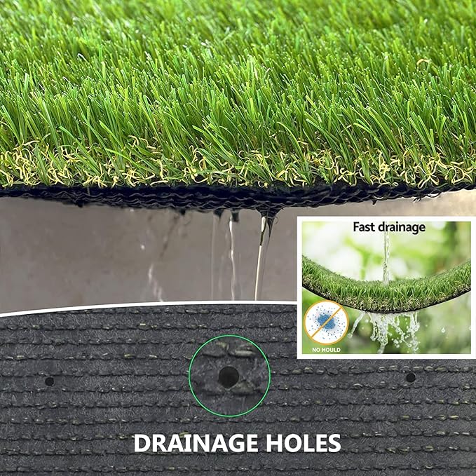 Artificial Grass Rug Outdoor Indoor 15FTX15FT Fake Grass Carpet Green Synthetic Grass Pet Turf Realistic Faux Grass Rug with Drain Holes for Garden Lawn Landscape Balcony Home Decor Patio