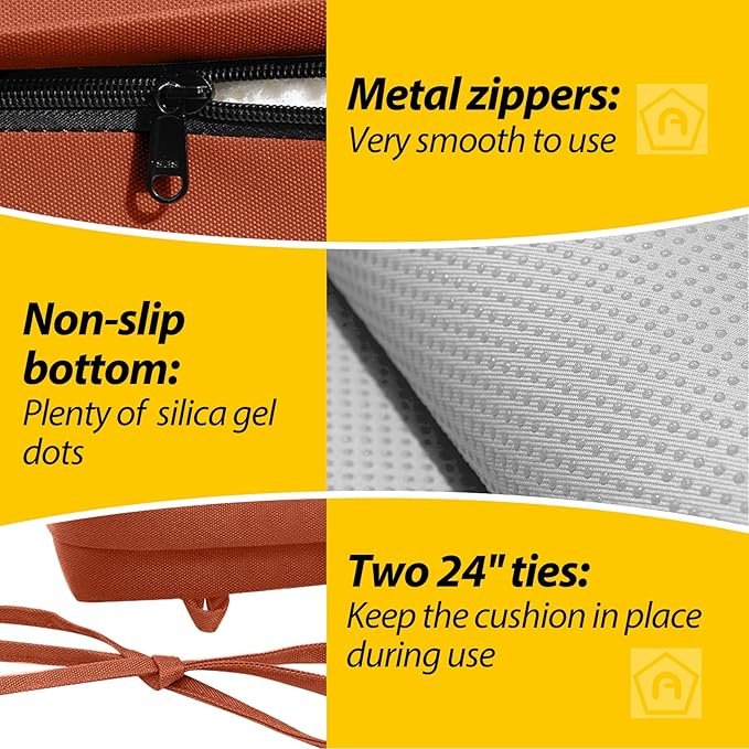 AAAAAcessories Outdoor Seat Cushions for Chairs, Waterproof, Fade-Resistant, 20" x 18" x 3", Patio Furniture Replacement Cushions, Set of 2, Rust