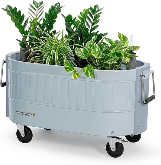 Permasteel Self-Watering Garden Bed, Rolling Planter for Vegetables, Flowers, Herbs, and Fruit, Outdoor Indoor, Caster Wheels, Blue