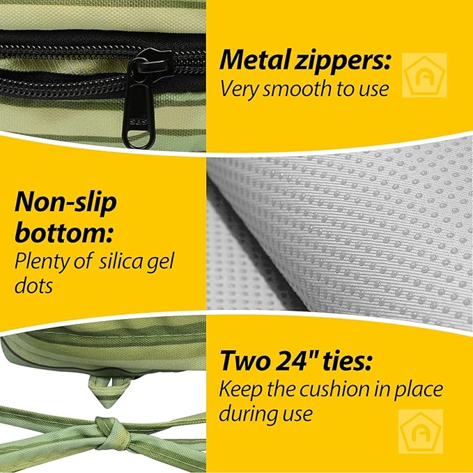 AAAAAcessories Outdoor Seat Cushions for Chairs, Waterproof, Fade-Resistant, 18.5" x 16" x 3", Patio Furniture Replacement Cushions, Set of 2, Mossy Forest Stripe