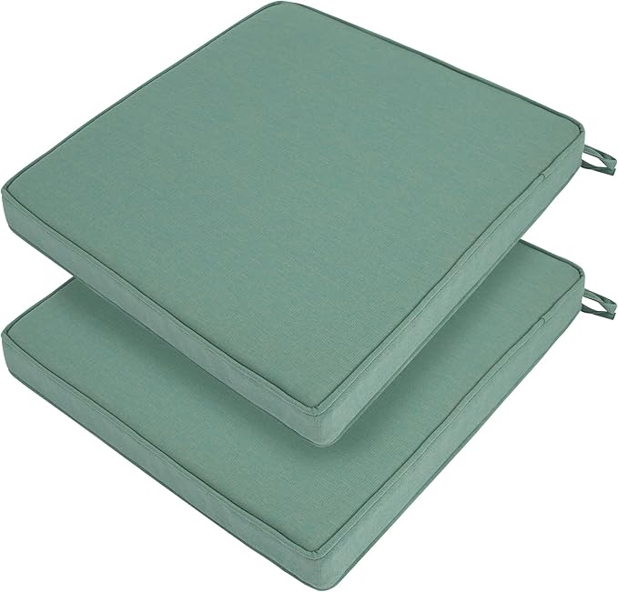 FUNHOME Indoor/Outdoor Chair Cushions Set of 2, 18 x 18 x 2.5 Inch Square Corner Outdoor Cushions for Patio Furniture,2 Packs Patio Chair Cushions with Ties-Aqua Leala