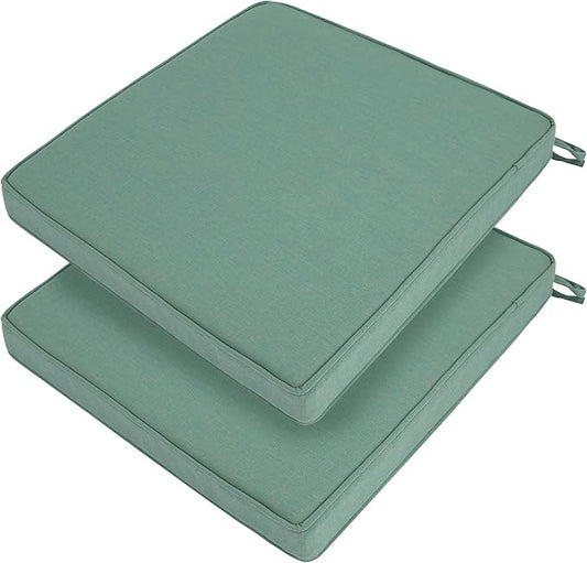 FUNHOME Indoor/Outdoor Chair Cushions Set of 2, 18 x 18 x 2.5 Inch Square Corner Outdoor Cushions for Patio Furniture,2 Packs Patio Chair Cushions with Ties-Aqua Leala