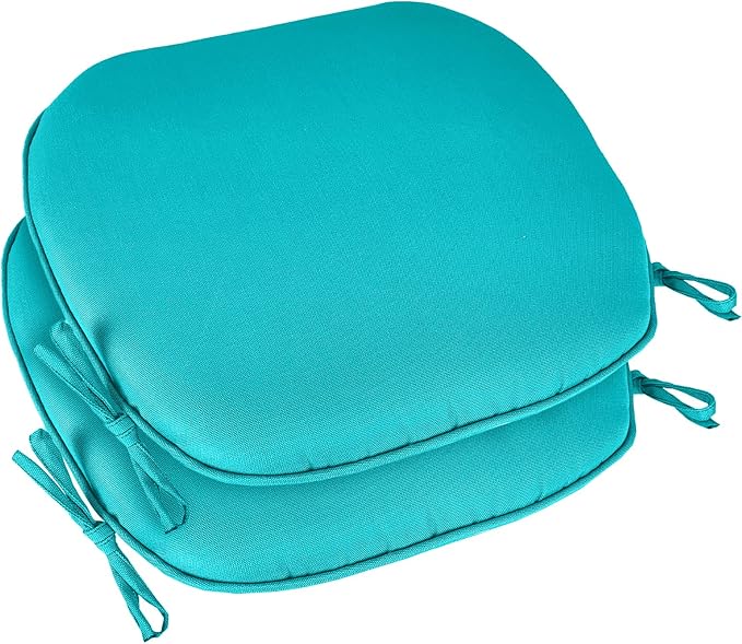 SleepMan Outdoor 17"x16" Chair Cushions with Ties Set of 2, Water Resistant All Weather U-Shape Seat Pads for Patio Garden Furniture Indoor (Set of 2, Peacock Green)