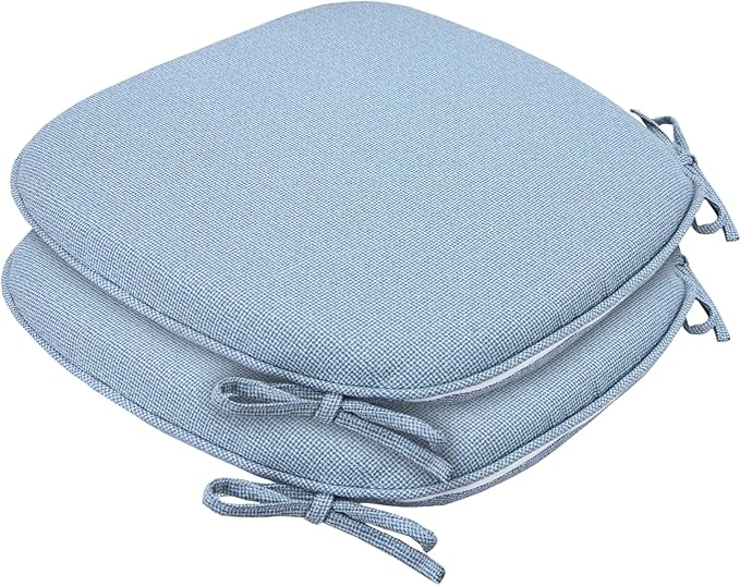 SleepMan Outdoor 17"x16" Chair Cushions with Ties Set of 2, Water Resistant All Weather U-Shape Seat Pads for Patio Garden Furniture Indoor (Set of 2, Light Blue)