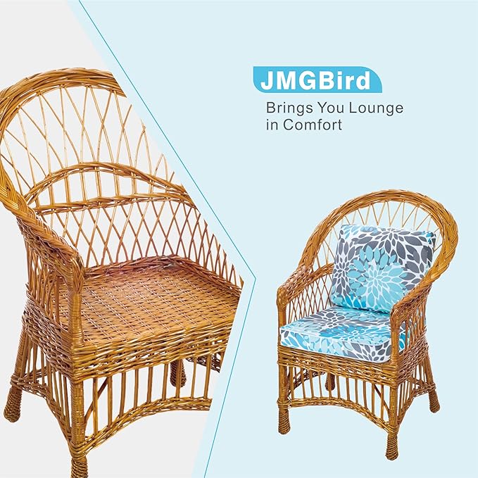 JMGBird Premium Outdoor Chair Cushions Set of 2-22x22 inch Seat Cushions with Ties, Weather Resistant for Patio Furniture