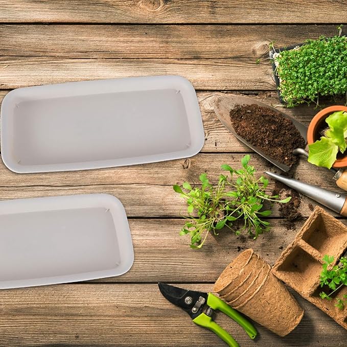 RCFINE 2Pcs Plant Saucers Rectangular Plastic Plant Drip Trays for Holding Water Drips and Soil, Indoors Outdoor Plant Trays Garden Supplies (Brown,L)